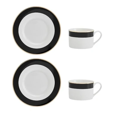 Imagen de Mikasa Luxe Deco Juego de Taza y Platillo Té En Porcelana, 2x Tazas Platillos con Diseño Rayas, 200ml Caja Regalo Apto para Lavavajillas