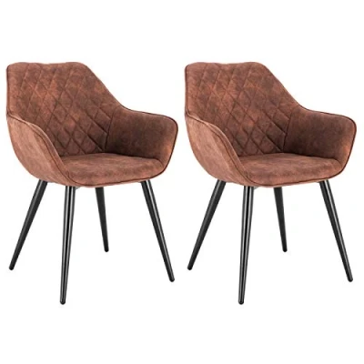 Imagen de WOLTU Sillas de Comedor Pack 2, Cocina Tapizadas en Tela, Ergonómicas con Respaldo y Brazos para Salón Dormitorio, Estilo Nórdico, Patas Metal, Marrón, BH231br 2