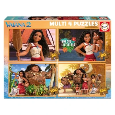 Imagen de Educa Set de 4 Puzzles Infantiles progresivos 50 a 150 Piezas con imágenes Vaiana 2. Medidas: 34 x 24 cm. Recomendados Partir 3 5 años (20104)