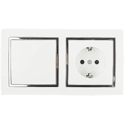 Imagen de Enchufe Doble, de Pared, Toma Corriente Color Blanco, para Montaje en Superficie,10AX,16A,250V, 2 Enchufes (1 TOMA+1 INTERRUPTOR)