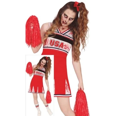 Imagen de FIESTAS GUIRCA Go USA Disfraz de Animadora Zombi para Mujer Uniforme Secundaria Rojo y Blanco Sangriento Disfraces Halloween Talla L 42 44