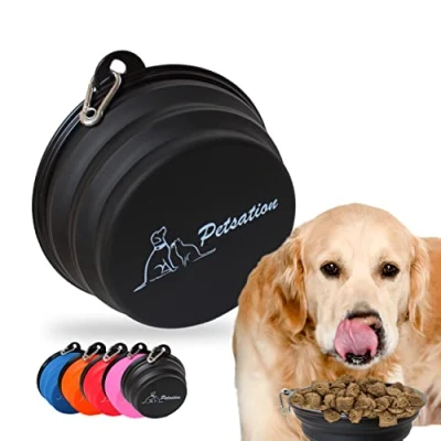 Imagen de PETSATION cuenco para perros plegable viajes, ideal el día a día, 350 ml, de agua perro, viaje, comedero comida, (350 negro)