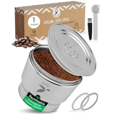 Imagen de cápsulas reutilizables de Acero Inoxidable para los amantes del café respetuosos con el medio ambiente, compatibles máquinas Nespresso + soporte maona