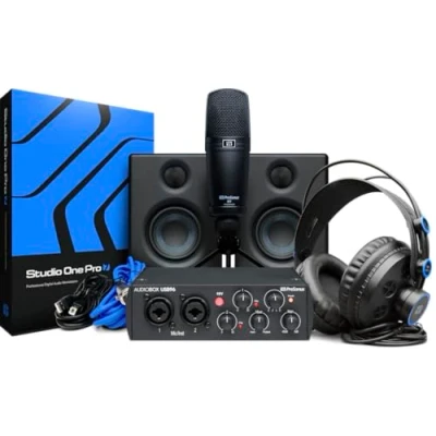 Imagen de PreSonus AudioBox 96 Studio Ultimate, Paquete de Interfaz Audio para Grabación y Producción, con Micrófono, Auriculares, Monitor Estudio Eris E3.5 Software, Edición 25º Aniversario