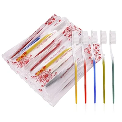 Imagen de cepillos de dientes desechables, envueltos individualmente, a granel individualmente para hotel, aire Bnb, refugio/sin hogar 5 colores (50 unidades)
