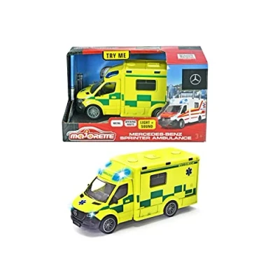 Imagen de Majorette 213712001033 Grand Series Mercedes Benz Sprinter Ambulancia Sueca en Modelo con Rueda Libre, Metal, Luz, Sonido, Neumáticos de Goma Suave, 12,5 cm, 1:43, A partir 3