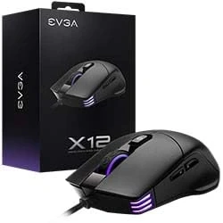 Imagen de EVGA Ratón para juegos X12, 8k, con cable, negro, personalizable, sensor dual, 16.000 DPI, 5 perfiles, 8 botones, peso ligero ambidiestro, RGB, 905 W1 12BK K3