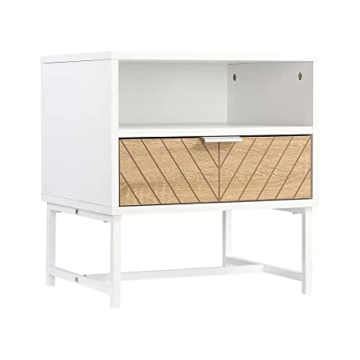 Imagen de HOMCOM Mesita de Noche Moderna Mesilla con Cajón y Compartimiento Mesa para Dormitorio Salón 45x39x48 cm Blanco Roble