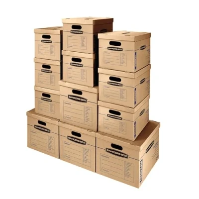 Imagen de BANKERS BOX SmoothMove Cajas de mudanza clásicas, montaje sin cinta, asas fácil transporte, marrón, paquete surtido 12 (7716401)