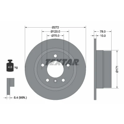 Imagen de TEXTAR PRO 92072303 Disco de freno 272 10 05/06 120 macizo revestido sin perno sujeción rueda, buje rueda BMW: 3 Compact