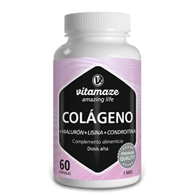 Imagen de Colageno con Acido Hialuronico Capsulas + Condroitina y Lisina, 60 Cápsulas de Colágeno Hidrolizado, Suplementos sin Aditivos Innecesarios. Calidad Alemana. Vitamaze®