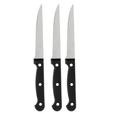 Imagen de Gimel Chic Set de Cuchillos para Carne Microdientes, Acero Inoxidable y Plástico, Negro, 22x2.5x2 cm, 3 Unidades