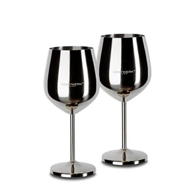 Imagen de ECHTWERK copas de vino/copas vino acero inoxidable inastillable, juego vino, tinto, cóctel, irrompible, Edición Plata, 2pcs, 21x 7,3cm, 0,5L