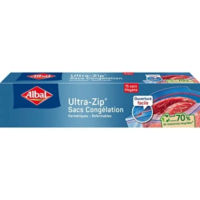 Imagen de Albal 15 bolsas de congelación ultra zip modelo mediano 3L cierre con cremallera resistente 70% recursos reciclados