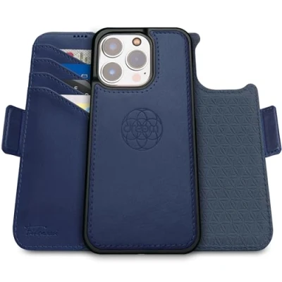 Imagen de dreem Fibonacci para 15 Pro Funda/Funda 2 en 1 a Prueba de Golpes MagSafe y Folio Lujo Desmontable Cuero Vegano con protección Tarjetas RFID Soporte; Mujeres Hombres Azul Francia