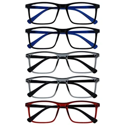 Imagen de OPULIZE Ink Pack 5 Gafas De Lectura Grande Negro Gris Rojo Hombres Mujeres Bisagras Resorte RRRRR4 1177Z +1,00