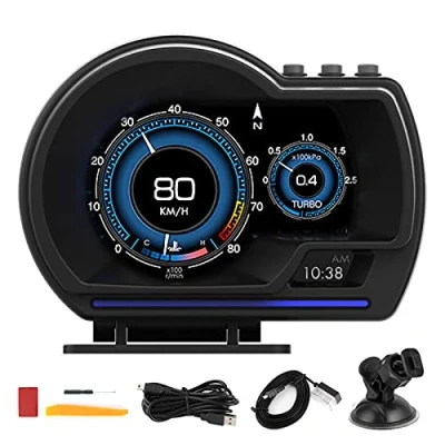 Imagen de EBTOOLS Car Dashboard Head Up Display OBD2 + GPS Smart Gauge HUD Velocímetro Turbo RPM Alarma para coche Camión