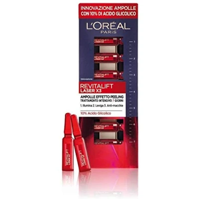 Imagen de L&#039;Oréal Paris ampollas Revitalift Laser X3, enriquecidas con ácido glicólico puro concentrado al 10%, efecto piel nueva, 7 de 1 ml.