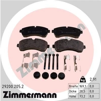 Imagen de ZIMMERMANN 29200.205.2 Juego de pastillas freno preparado para indicador desgaste con tornillos Foto correspondiente a la entrega, muelle