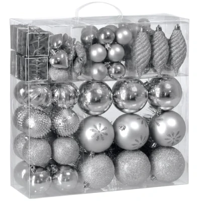 Imagen de Deuba® Bolas Adornos para Árbol de Navidad Set Completo 103Pzs. Decoración Navideña Colgante Plateado