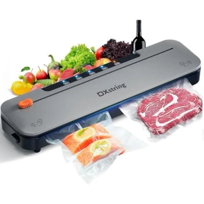Imagen de DXstring Envasadora al Vacio, 75Kpa potente venvasadora vacio domestica con 15 bolsas, embasadoras alimentos automática para secos/húmedos, maquina envasar cortadora