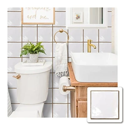 Imagen de Azulejos Adhesivos Cocina 15X15 cm Blanco Vinilos para Baños Losetas Vinilo Paredes Suelo Autoadhesivo