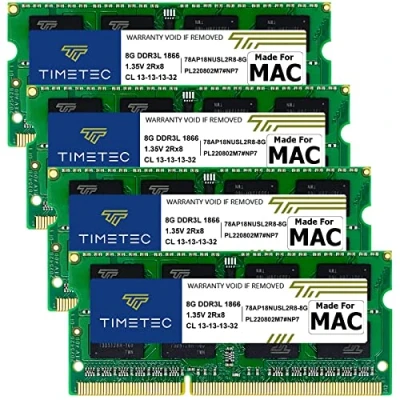 Imagen de Timetec 32 GB Kit (4 x 8 GB) Compatible con Apple iMac Finales de 2015 (27 Pulgadas Pantalla Retina 5K) DDR3L 1867 MHz/1866 MHz PC3L 14900 2Rx8 CL13 1,35 V 204 Pines SODIMM Mac RAM