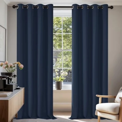 Imagen de Deconovo Juego de 2 cortinas tupidas 135 x 240 y 140 180 cm, azul marino, cm