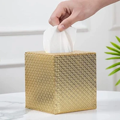 Imagen de Baydie Home Funda cuadrada para caja de pañuelos, soportes pañuelos blancos, soporte accesorios baño, baño (dorado)
