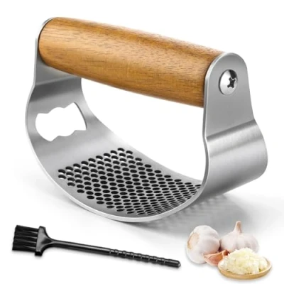 Imagen de GlasFlength Prensa Ajos Acero Inoxidable, Prensador de Picador Manual Machacador Triturador Cortador Pelador Ajo con Cepillo Pequeño Garlic Crusher Fácil Limpiar