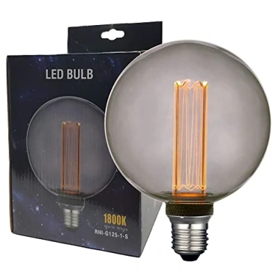 Imagen de FactorLED Bombillas Decorativas E27 4W, Regulable, Lámpara Vintage Retro, Bombilla Filamento Led Ahumada, Globo G125, Luz cálida 1800K (Cristal Ahumado)