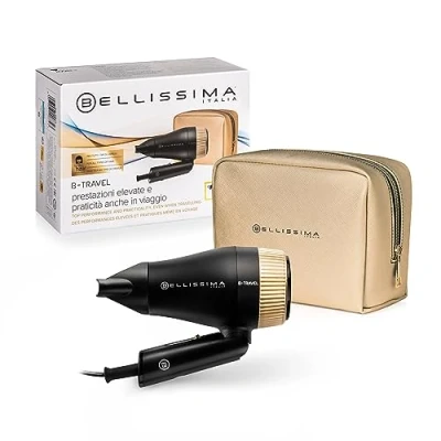 Imagen de Bellissima Secador de Pelo Viaje, Portátil y Compacto, 1400 W, Mango Plegable, Concentrador Precisión, 2 Combinaciones Aire/Temperatura, Estuche Idea Regalo