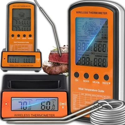 Imagen de Retoo termómetro inalámbrico para barbacoa con 2 sondas externas, horno, barbacoa, sartén y asador, de carne, asar, cocina