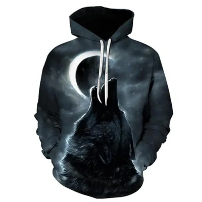 Imagen de Sudadera con Capucha Estampado Lobo para Hombre 3D Animal Gráfico Jumper Moda Vintage Distressed Manga Larga Pullover Top