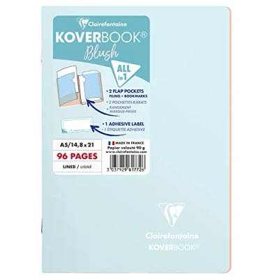 Imagen de Clairefontaine Ref 961772C Koverbook Blush Grapado Cuaderno (48 hojas) Tamaño A5, con forro de papel vitela cepillado 90 g/m², tapa Polypro pastel Azul hielo