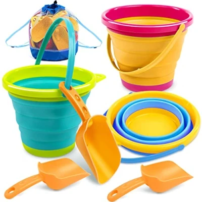 Imagen de JOYIN Paquete de 3 Cubos Plegables con Palas (Bolsa Malla Adicional), Multiusos para Playa, Equipo Camping, Fiesta en la Camping y Pesca
