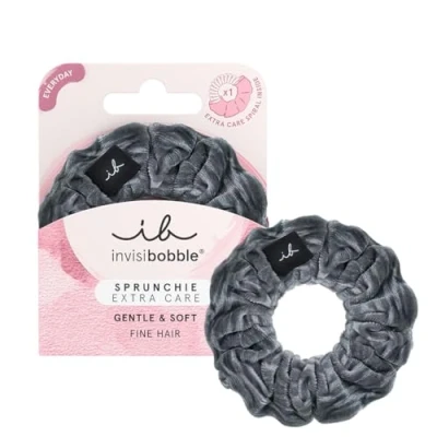 Imagen de Invisibobble Sprunchie coletero gris Extra Care x1 Scrunchie de tela con goma pelo en espiral al interior Coleteros mujer y hombre confortable