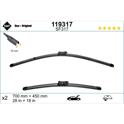 Imagen de Limpiaparabrisas Swf 119317 delante Escobilla con hoja plana SKODA: Enyaq IV SUV, AUDI: Q4 SUV