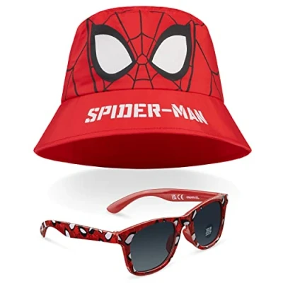 Imagen de Marvel Gorro Pescador Niño Spiderman Avengers Conjunto Bucket Hat Sombrero y Gafas de Sol Niños UV 400 Gorra Proteccion Solar Playa Verano Talla Unica (Rojo Spiderman)