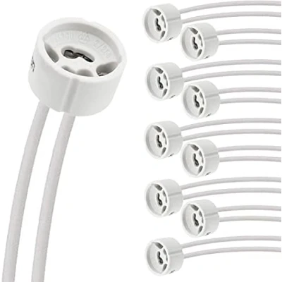 Imagen de Evolution Portalámpara GU10 con Cable para Lámparas LED y Halógenas Marco Empotrable GU10, 230V Cerámico CSA Protegido Silicona Juego de 20