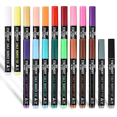 Imagen de Stationery Island Rotuladores de Tiza Liquida Borrado en Seco, Punta Redonda Fina 3 mm Paquete 20 Colores para Vidrio, Pizarras Blancas Y Negro, el Hogar, la Escuela o Oficina