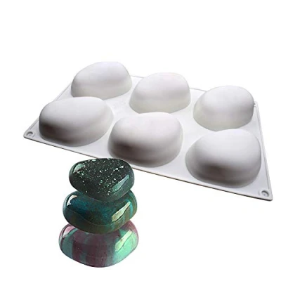 Imagen de Molde de pastel silicona, moldes silicona 3d para postres pudín, 6 cavidades Forma piedra, blanco