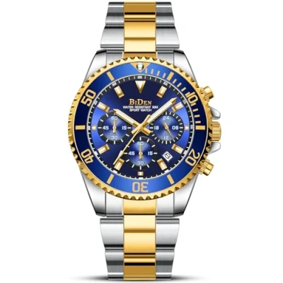 Imagen de BIDEN Relojes de Pulsera para Hombre con cronógrafo, Acero Inoxidable, Resistente al Agua, Fecha, analógico, Cuarzo, Negocios, Casual, a la Moda, Oro Azul B