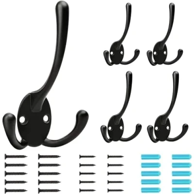 Imagen de BIGLUFU 5 Piezas Gancho Perchero, Ganchos Percheros de Pared Metal Resistentes a La Oxidación, Aptos Para Bufandas, Bolsas, Llaves, Tapas, Negro