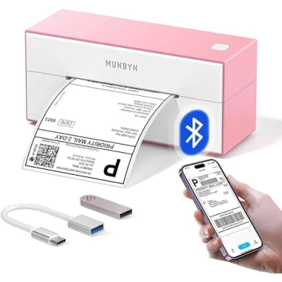 Imagen de MUNBYN Impresora térmica de Etiquetas Bluetooth, inalámbrica Etiquetas, envío para Empresas, Compatible con iOS, Android, MacOS, Windows, Chromebook, DHL y UPS