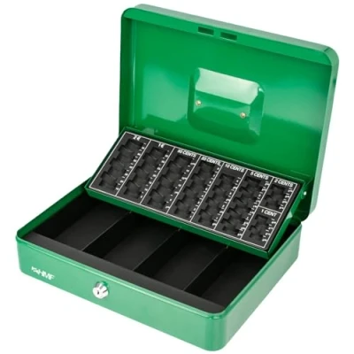 Imagen de HMF 4215 06 Caja de caudales con cerradura tabla conteo monedas, 30,5 x 24 8,5 cm, color verde