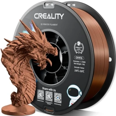 Imagen de Creality Filamento PETG 1.75mm, Fuerte Tenacidad, Inodoro, Mejor Fluidez, Impresora 3D Precisión Dimensional +/ 0.03mm, 1KG Marrón