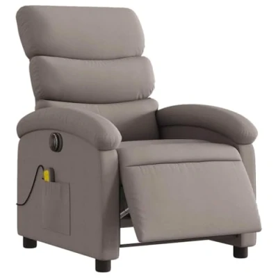 Imagen de vidaXL Sillón Reclinable de Masaje Eléctrico, Silla con Respaldo Reposabrazos, Relax Descanso, Asiento Ajustable, Tela Gris Taupe
