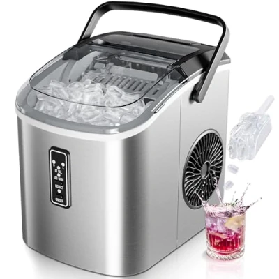 Imagen de EUHOMY Máquina de Hielo: 9 Cubos en 6 Minutos, Maquina Hacer Hielo Autolimpiable, 12Kg/24H, 2 Tamaños Hielo, con aAsa, Pala Para y Cesta Ideal Inicio/Cocina/Oficina/Bar, Plata