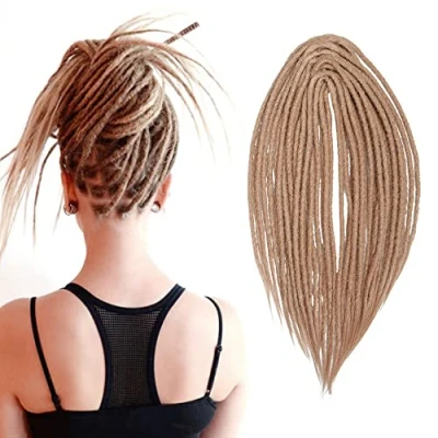 Imagen de 20 Pulgadas 10 Hebras/Paquete Extensiones de Rastas Sintéticas Delgadas 0.6cm Cabello Trenzado Ganchillo Suaves Doble Punta Reggae Hip Hop Estilo Hippie, Rubio Profundo